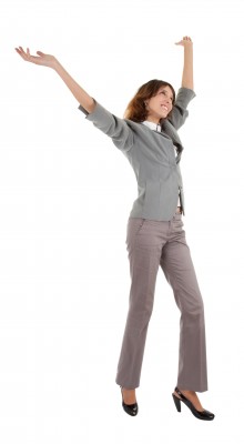 young professional woman saying yay by Oleski Sergieviev